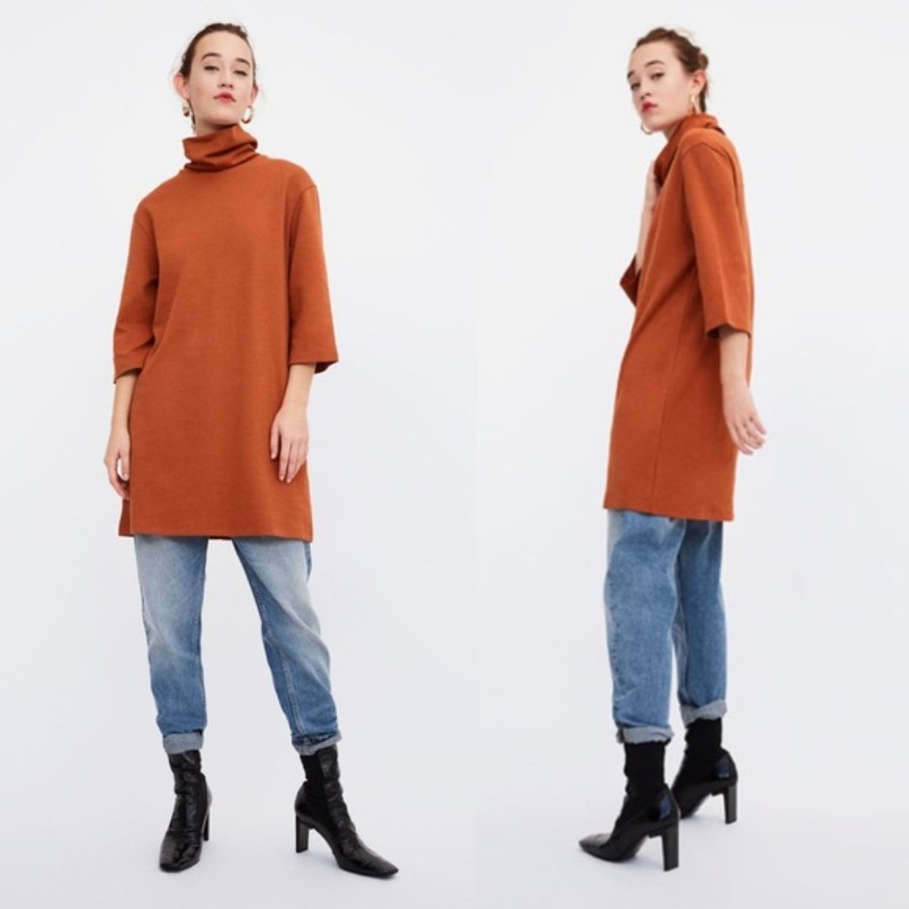Zara Trafaluc burnt orange turtleneck tunic